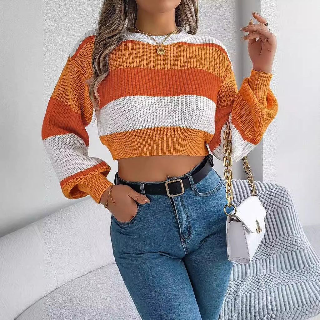 Suéter de punto estilo pullover para mujer, que deja al descubierto el abdomen.