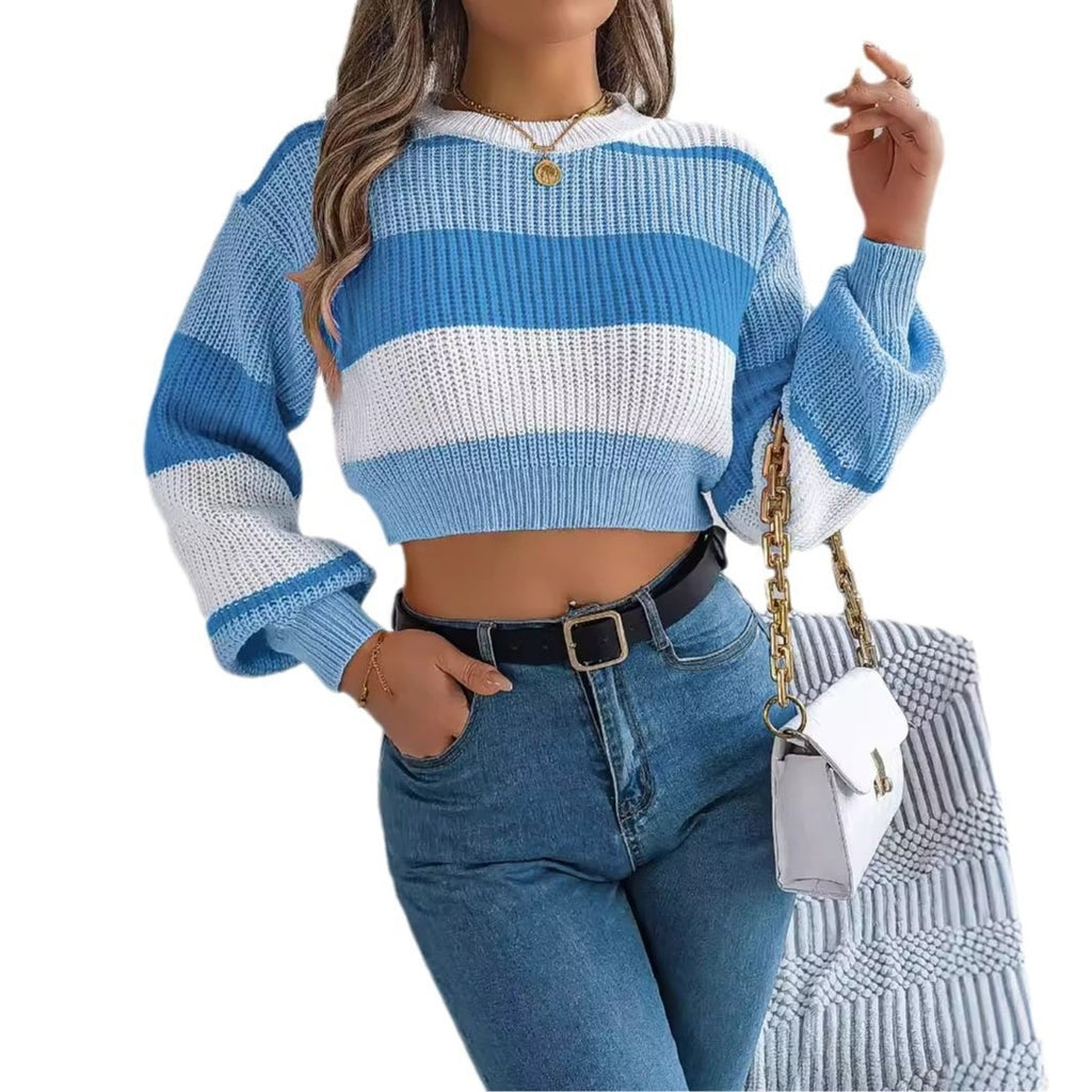 Suéter de punto estilo pullover para mujer, que deja al descubierto el abdomen.
